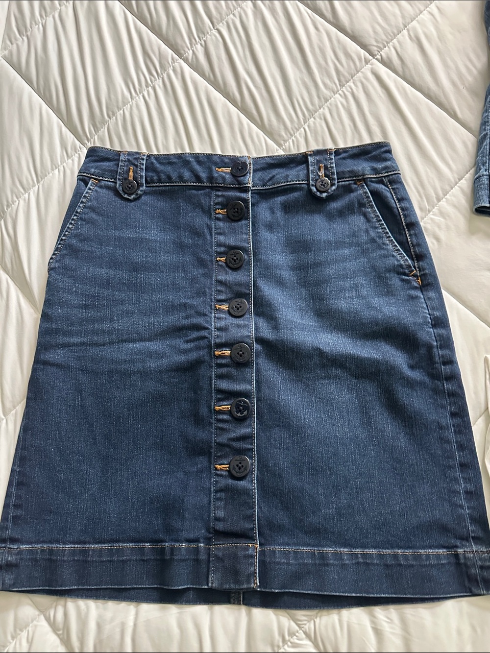 Talbots Dark Blue Button-Front Denim Mini Skirt